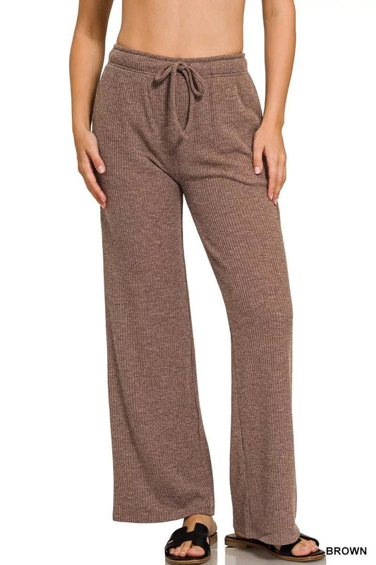 Zenana Ribbed Drawstring Lounge Pants - Trendsi