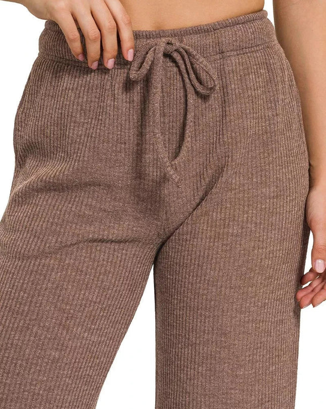 Zenana Ribbed Drawstring Lounge Pants - Trendsi
