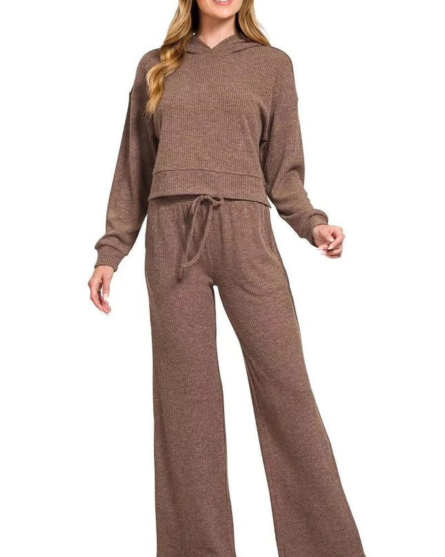 Zenana Ribbed Drawstring Lounge Pants - Trendsi
