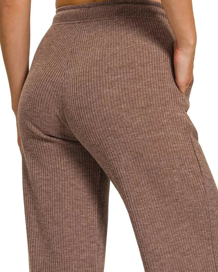 Zenana Ribbed Drawstring Lounge Pants - Trendsi