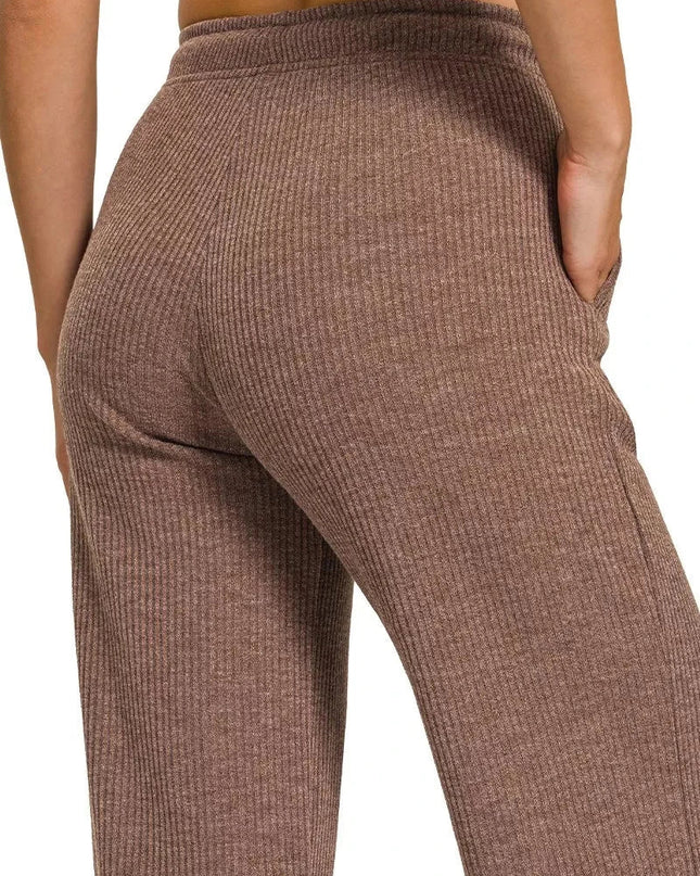 Zenana Ribbed Drawstring Lounge Pants - Trendsi