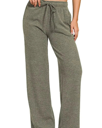 Zenana Ribbed Drawstring Lounge Pants - Trendsi