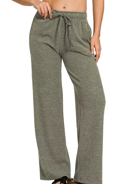 Zenana Ribbed Drawstring Lounge Pants - Trendsi