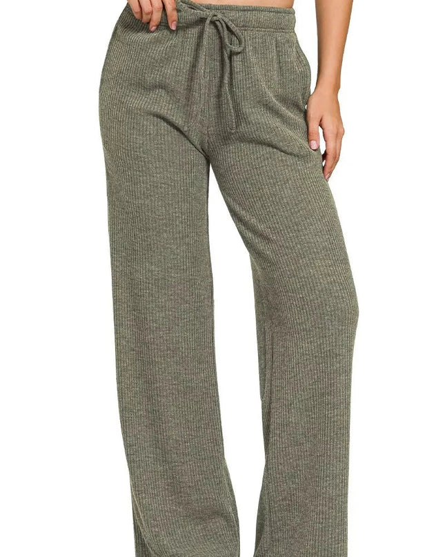 Zenana Ribbed Drawstring Lounge Pants - Trendsi