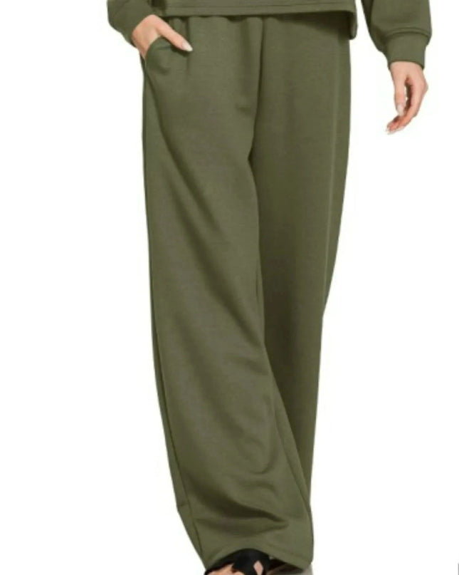 Zenana Scuba Crewneck Sweatshirt and Pants Set - Trendsi