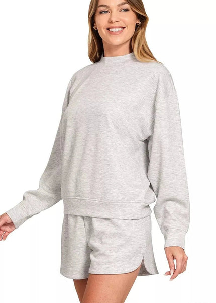 Zenana Scuba Long Sleeve Sweatshirt and Shorts Set - Trendsi