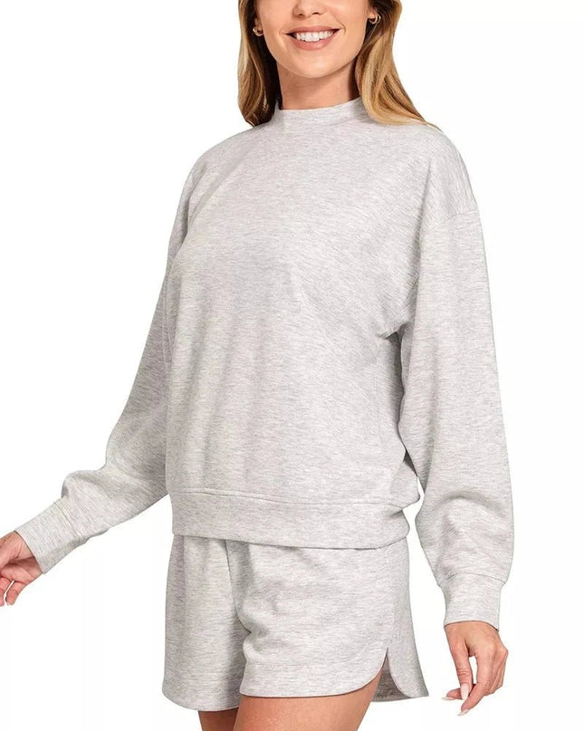 Zenana Scuba Long Sleeve Sweatshirt and Shorts Set - Trendsi