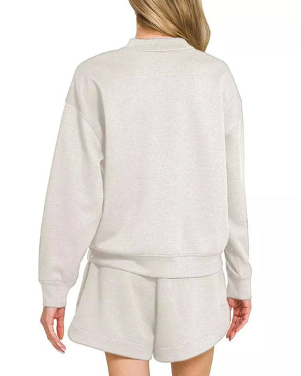 Zenana Scuba Long Sleeve Sweatshirt and Shorts Set - Trendsi