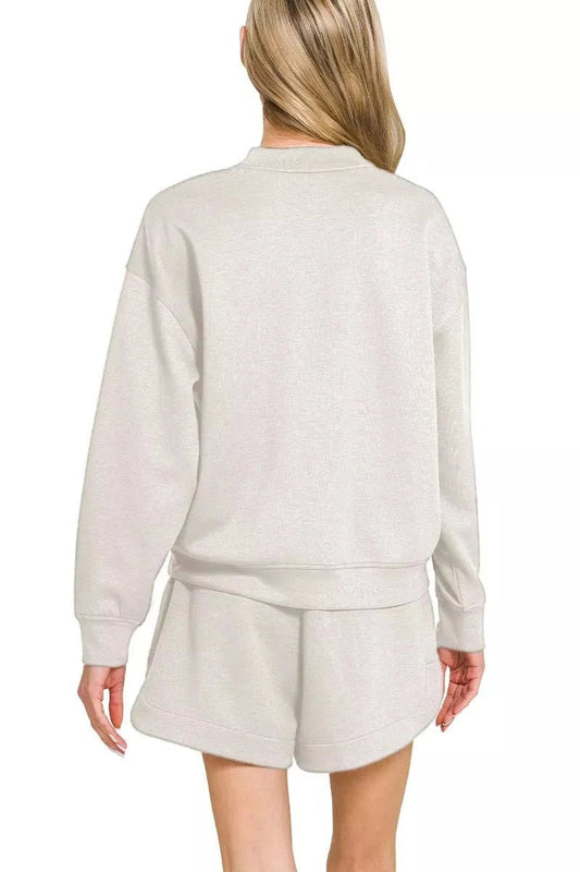 Zenana Scuba Long Sleeve Sweatshirt and Shorts Set - Trendsi