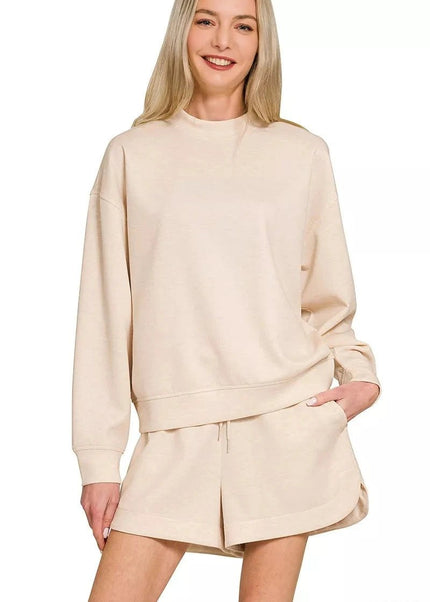 Zenana Scuba Long Sleeve Sweatshirt and Shorts Set - Trendsi