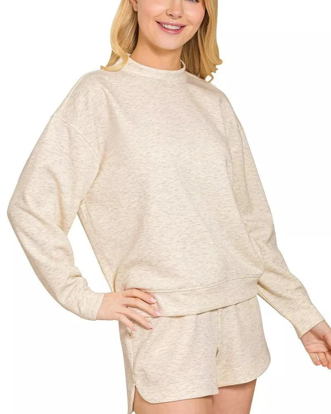 Zenana Scuba Long Sleeve Sweatshirt and Shorts Set - Trendsi