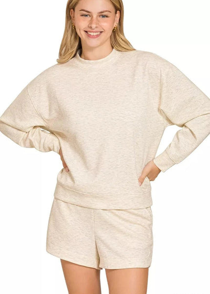 Zenana Scuba Long Sleeve Sweatshirt and Shorts Set - Trendsi