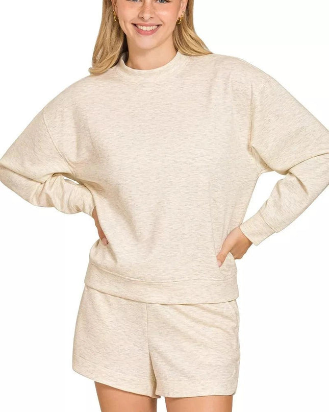 Zenana Scuba Long Sleeve Sweatshirt and Shorts Set - Trendsi