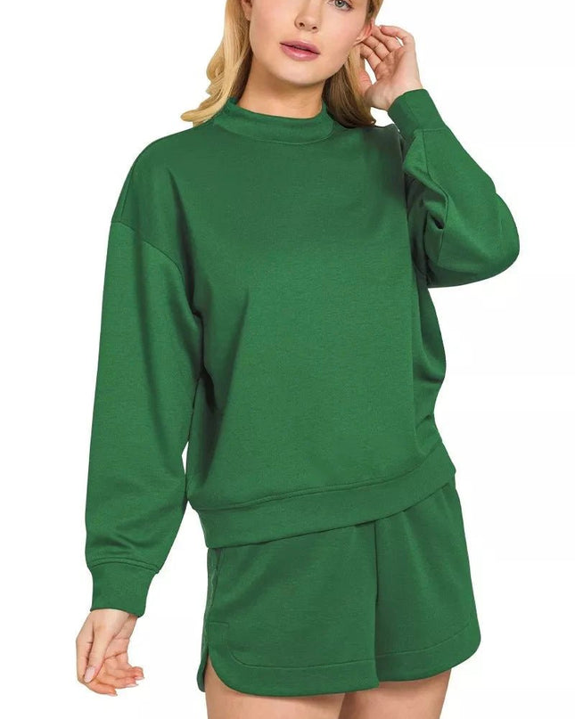 Zenana Scuba Long Sleeve Sweatshirt and Shorts Set - Trendsi