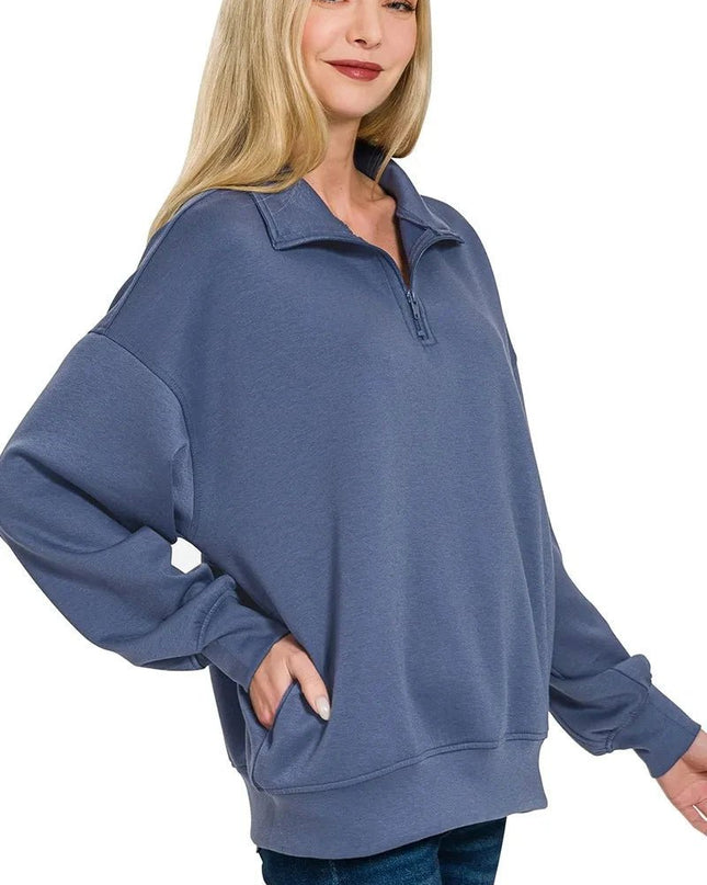 Zenana Scuba Quarter - Zip Sweatshirt - Trendsi