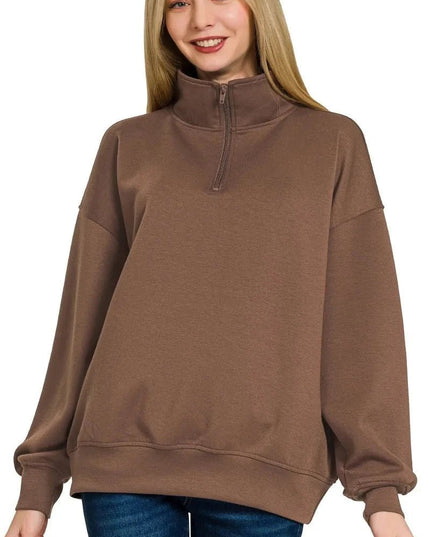 Zenana Scuba Quarter - Zip Sweatshirt - Trendsi