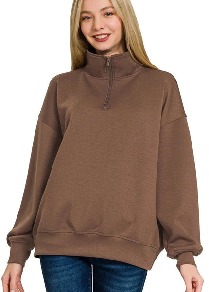 Zenana Scuba Quarter - Zip Sweatshirt - Trendsi