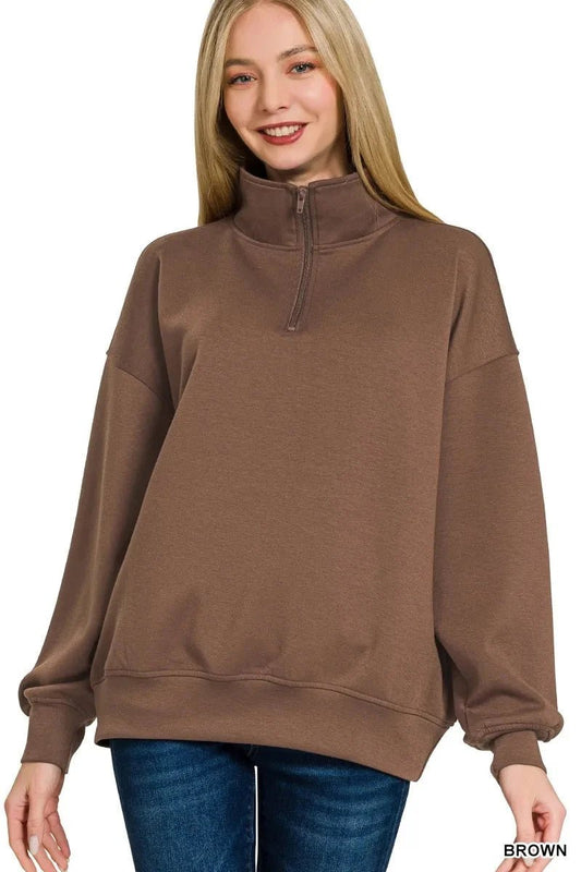 Zenana Scuba Quarter - Zip Sweatshirt - Trendsi