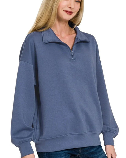 Zenana Scuba Quarter - Zip Sweatshirt - Trendsi