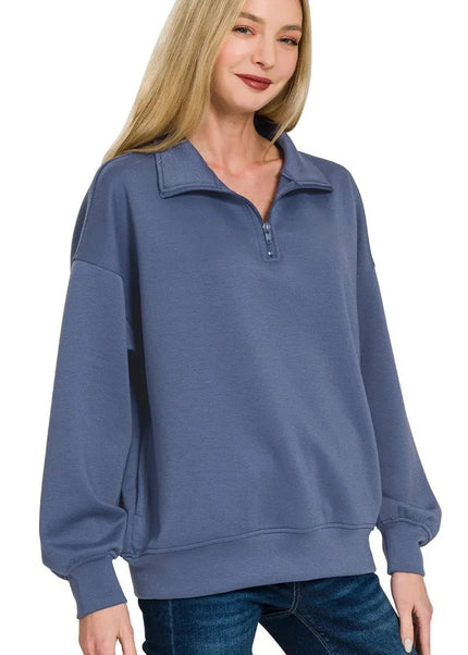 Zenana Scuba Quarter - Zip Sweatshirt - Trendsi