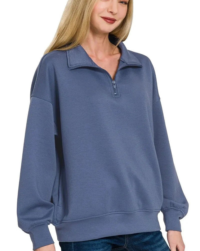 Zenana Scuba Quarter - Zip Sweatshirt - Trendsi