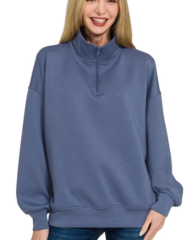 Zenana Scuba Quarter - Zip Sweatshirt - Trendsi