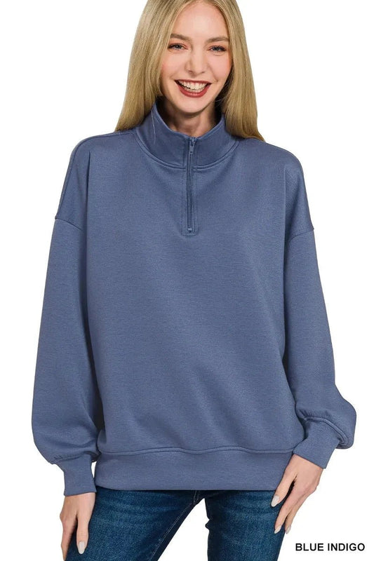 Zenana Scuba Quarter-Zip Sweatshirt