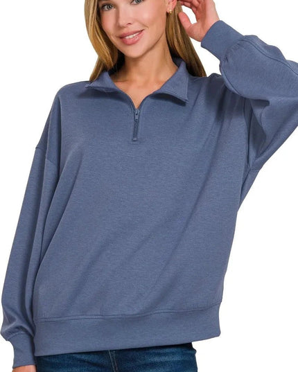 Zenana Scuba Quarter - Zip Sweatshirt - Trendsi