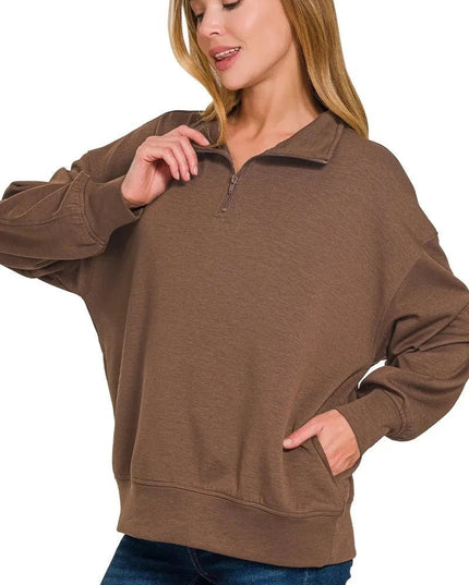 Zenana Scuba Quarter - Zip Sweatshirt - Trendsi