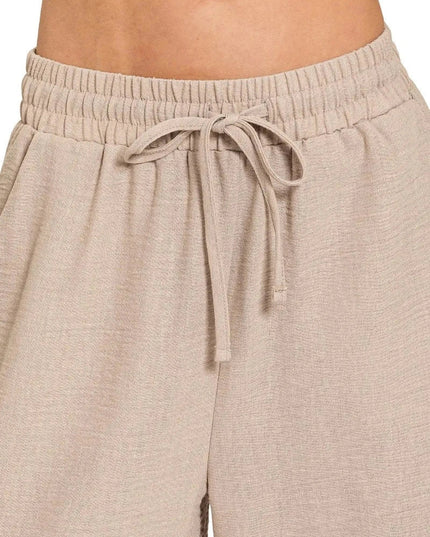Zenana Woven Crepe Elastic Band Pants - Trendsi