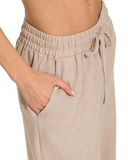 Zenana Woven Crepe Elastic Band Pants - Trendsi