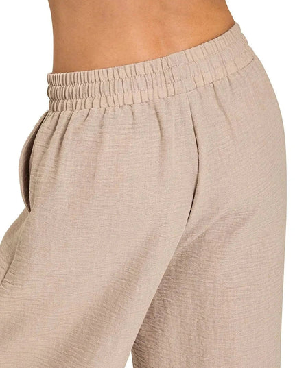 Zenana Woven Crepe Elastic Band Pants - Trendsi