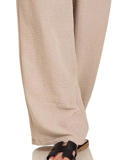 Zenana Woven Crepe Elastic Band Pants - Trendsi