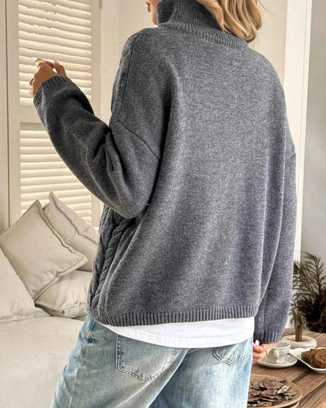 Zip Collar Cable - Knit Sweater - Trendsi