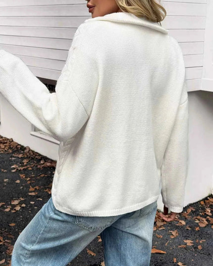 Zip Collar Cable - Knit Sweater - Trendsi
