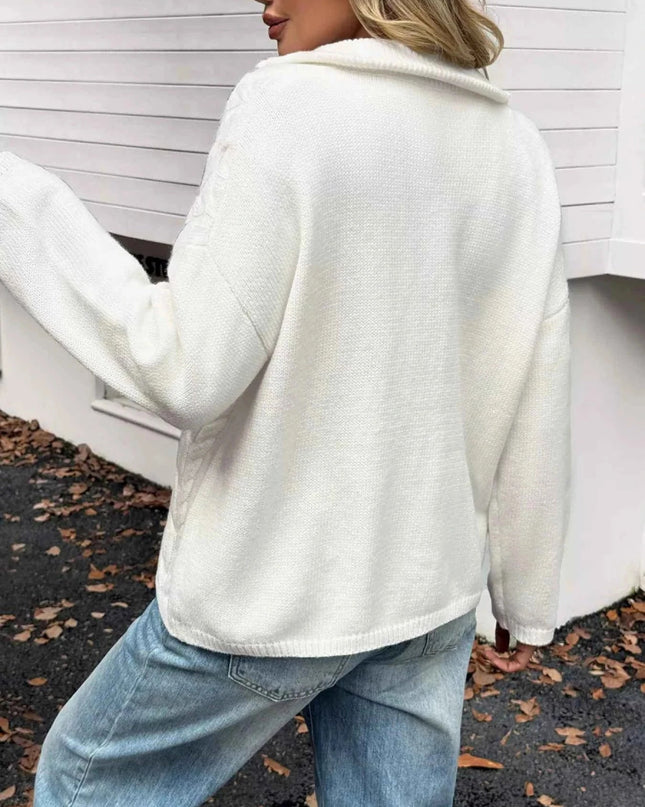 Zip Collar Cable - Knit Sweater - Trendsi