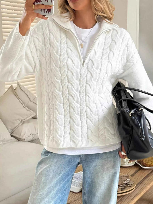 Zip Collar Cable-Knit Sweater