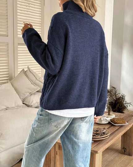 Zip Collar Cable - Knit Sweater - Trendsi