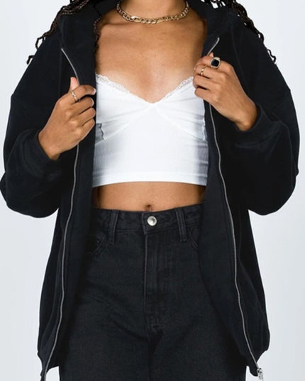 Zip - Up Drawstring Hoodie - Trendsi