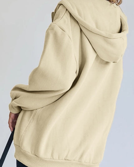 Zip - Up Drawstring Hoodie - Trendsi