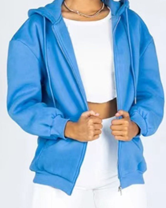 Zip - Up Drawstring Hoodie - Trendsi