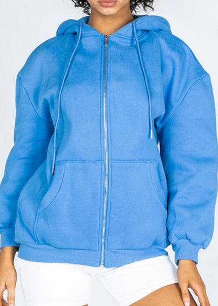 Zip - Up Drawstring Hoodie - Trendsi
