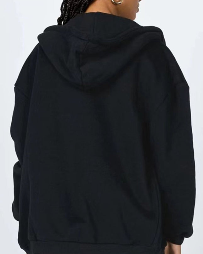 Zip - Up Drawstring Hoodie - Trendsi