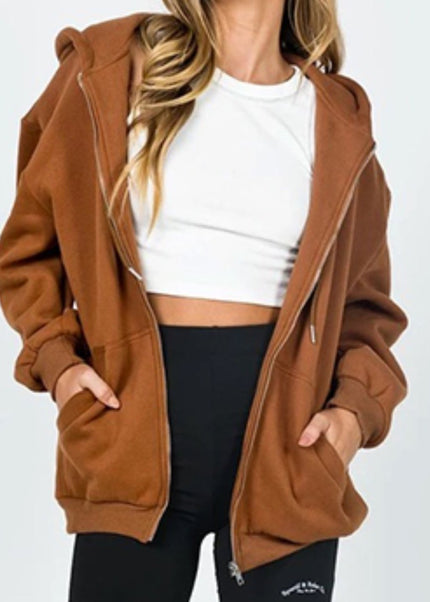 Zip - Up Drawstring Hoodie - Trendsi