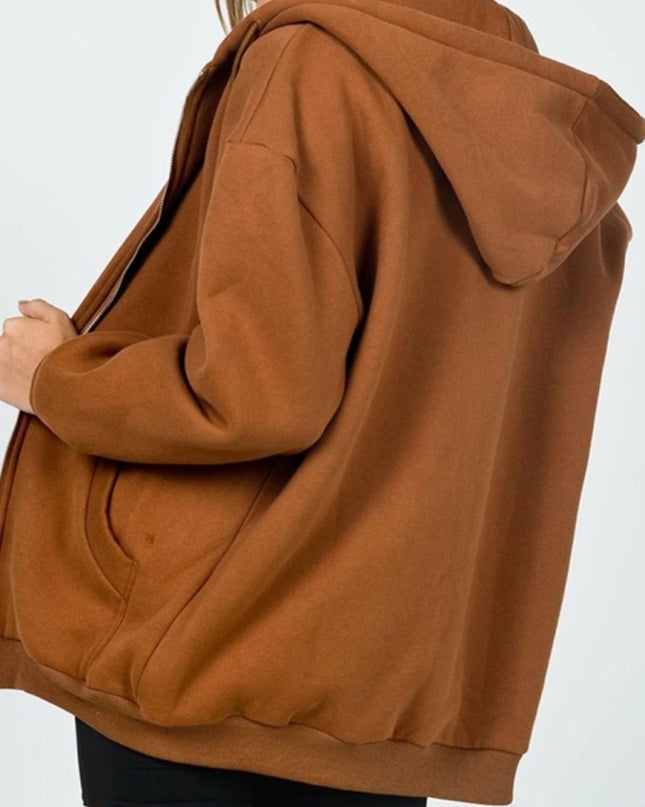 Zip - Up Drawstring Hoodie - Trendsi