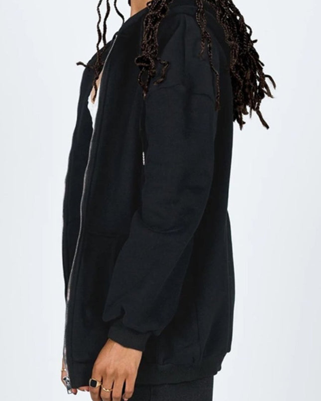 Zip - Up Drawstring Hoodie - Trendsi