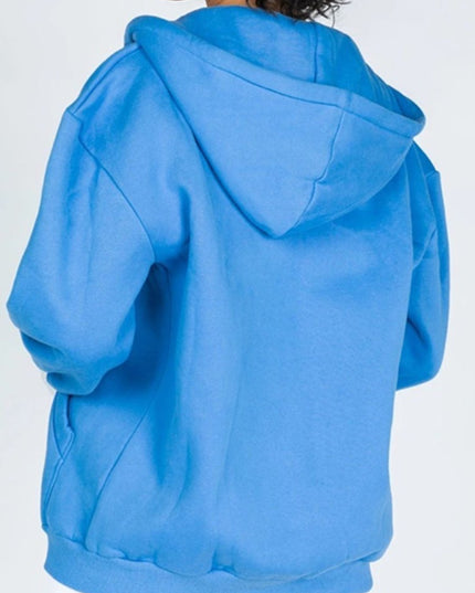 Zip - Up Drawstring Hoodie - Trendsi