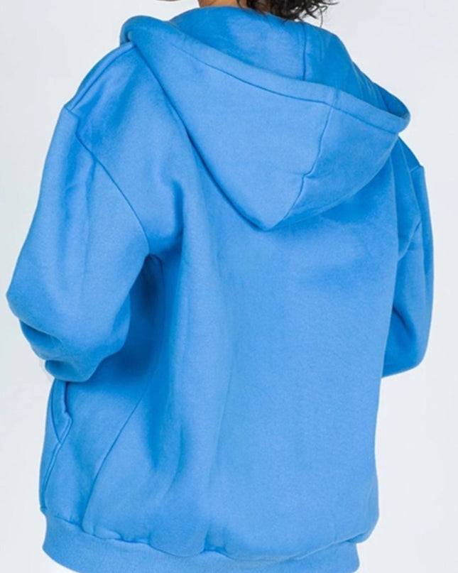 Zip - Up Drawstring Hoodie - Trendsi