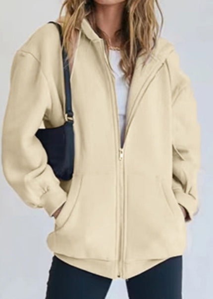 Zip - Up Drawstring Hoodie - Trendsi