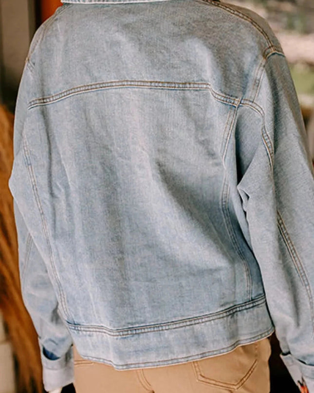 Zip Up Drop Shoulder Denim Jacket - Trendsi